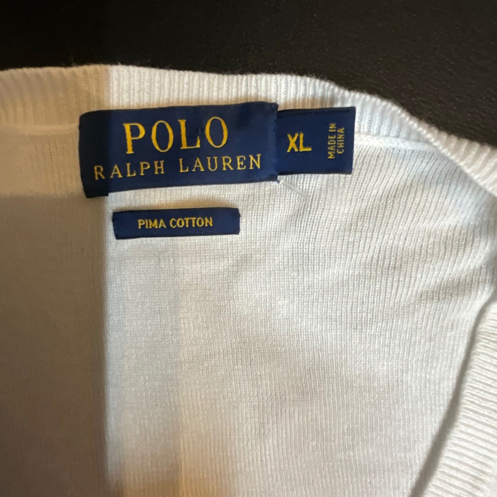 Polo Ralph Lauren Mens XL White Pima Cotton V-Neck Sweater Long Sleeve Pony Logo - Picture 7 of 9